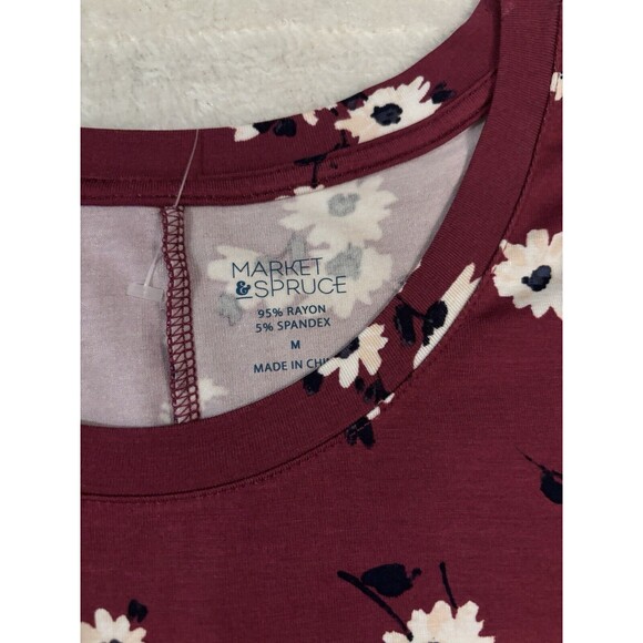 MARKET & SPRUCE Floral Pocket T Shirt Dress Ladies Medium Burgundy Alison Knit - Picture 5 of 6